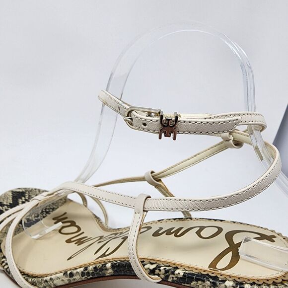 Sam Edelman Heeled Sandal Women's 10M Pippa Strappy Snake Footbed Cream Upper - Picture 3 of 9